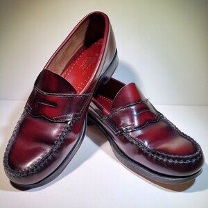 VINTAGE GH BASS BURGANDY PENNY LOAFERS...MADE IN USA...1990...IN ORIGANAL BOX